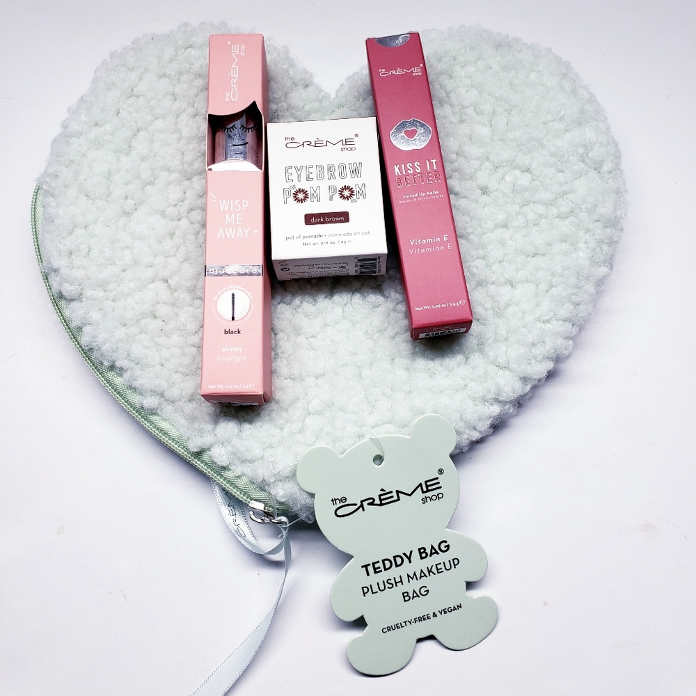Mint Green Heart Makeup Bag with Mascara(Black), Tinted Lip Balm, Eyebrow pomade